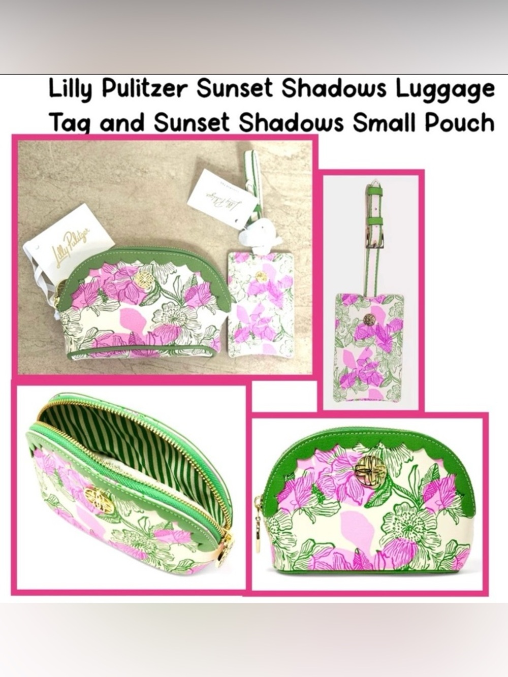 Lilly Pulitzer Sunset Shadows Luggage Tag and Small Scallop Sunset Shadows Pouch